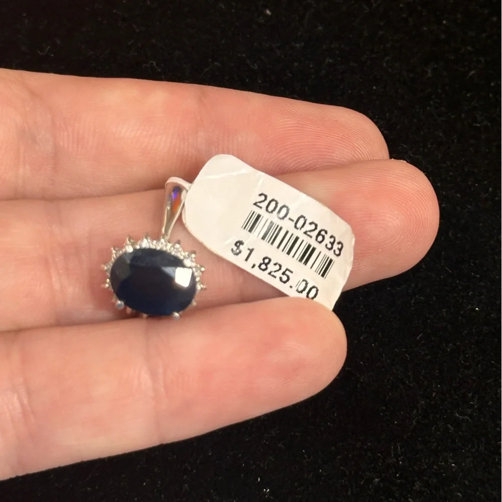4.5ct Natural Blue Sapphire w White Diamond Halo Princess Diana Engagement Ring